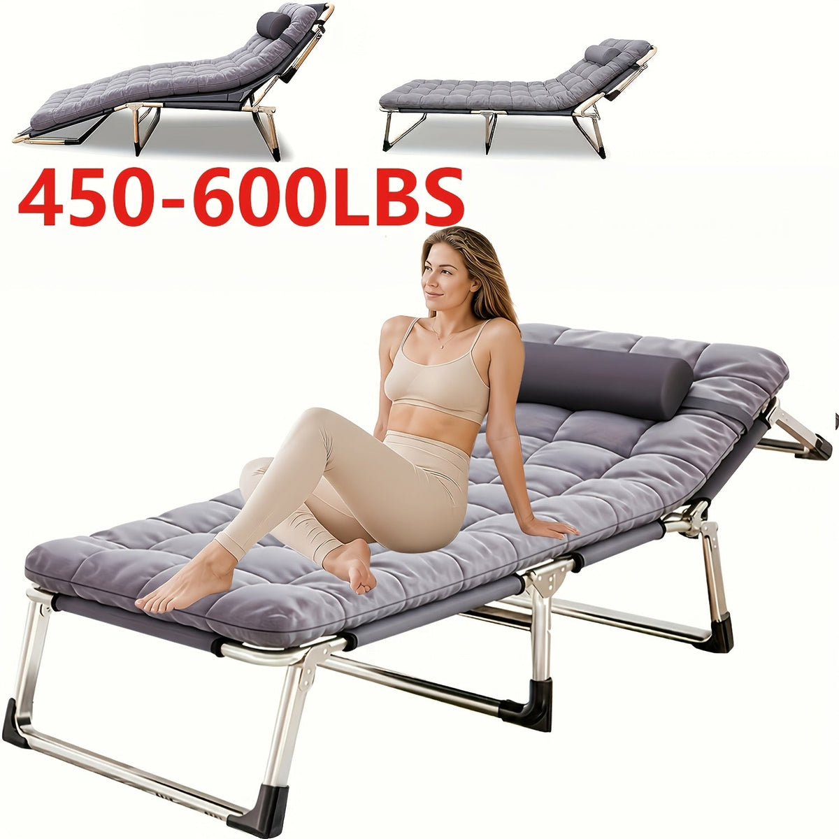 Heavy-Duty Folding Camping Bed with Flip-Up Mattress Included, 450-600 lbs Capacity, 70-75 Inch Portable Guest Bed for Adults, Teenagers, Travel, Garden, Balcony, and Outdoor Use