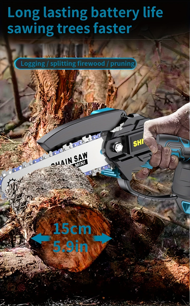 Mini Cordless Chainsaw, Portable Handheld Electric Tree Cutter with Splash Guard and Safety Lock, Rechargeable for Garden and Yard