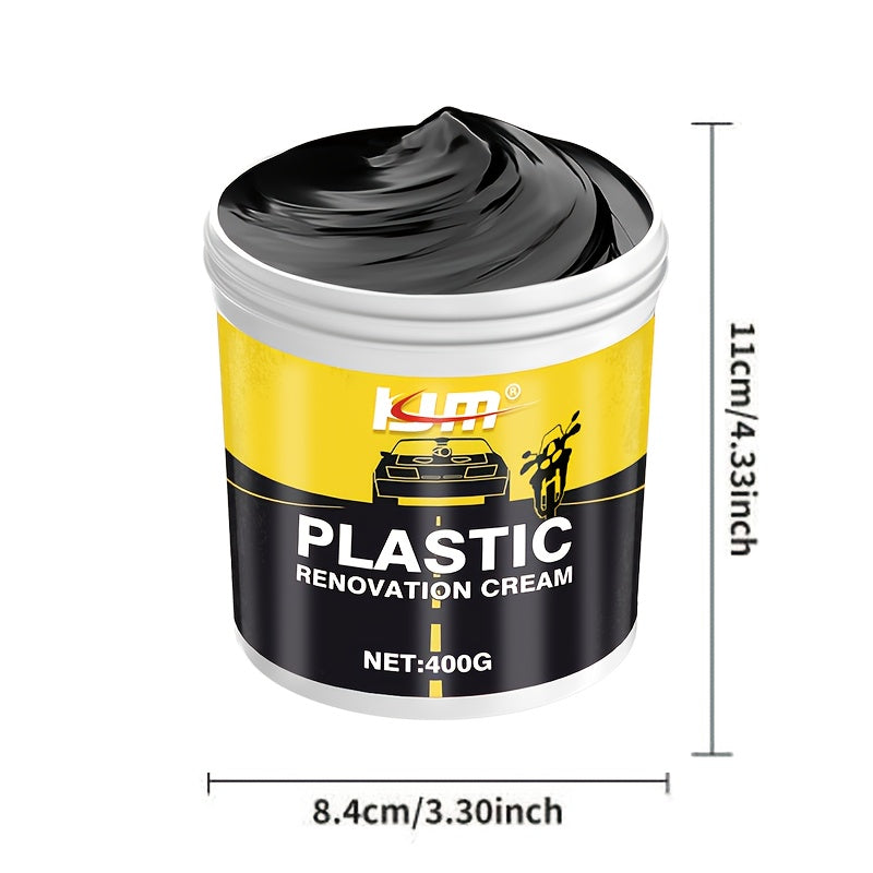 Car Plastic & Rubber Repair Cream All-in-One Trim Restorer Scratch Remover Tire Shine Wax, Anti-Cracking Anti-Aging Formula for Interior & Exterior Car Detailing, Includes Sponge