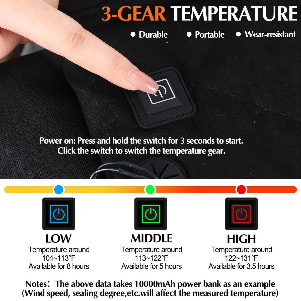 Portable Heated Seat Cushion – Foldable USB-Powered 3-Mode Heat Settings for Stadium Sports Camping & Indoor Outdoor Use in Black (Power Bank Not Included)