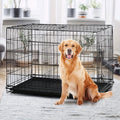 Double Door Folding Metal Dog Crate 42 48 Inch with Divider, Leak-Proof Tray, High-Temp Paint Finish, Wire Kennel for Medium to Large Dogs, Indoor/Outdoor, Black/Blue/Pink