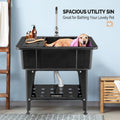 20-Gallon Freestanding Utility Sink Laundry Tub with Stainless Steel Faucet, Removable Drainboard, Storage Shelf & Soap Box for Laundry Room Garage Mudroom & Basement – Tool-Free Install, Black & White
