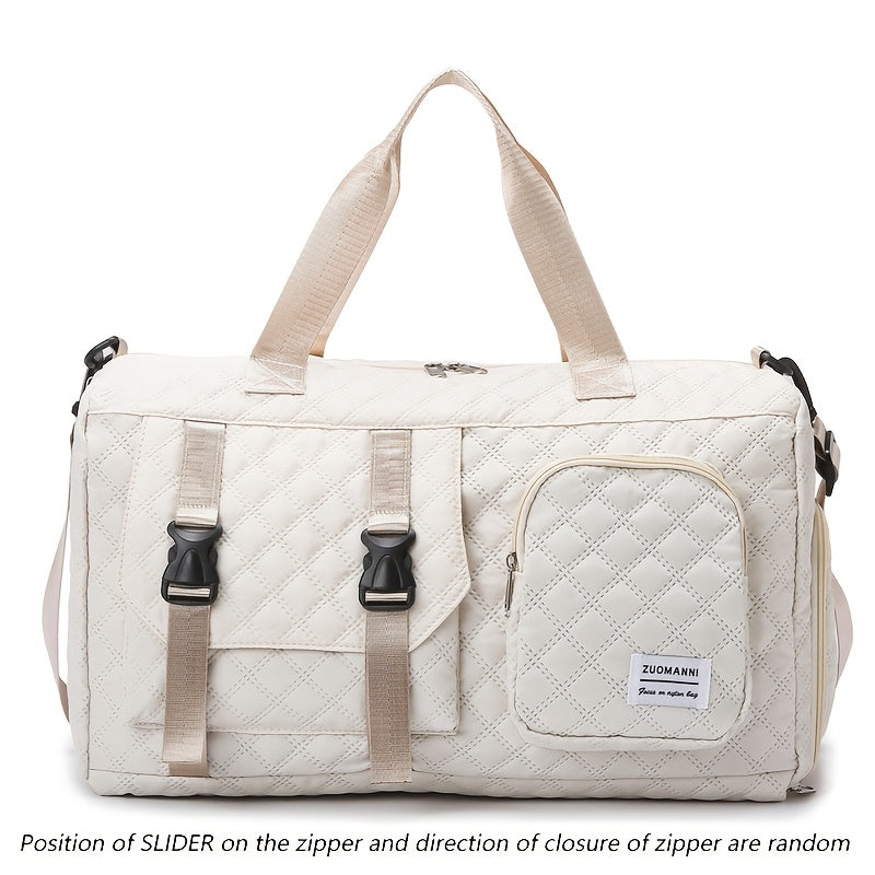 Large Capacity Argyle Travel Duffle Bag - Sports Gym Bag - Spacious & Portable for Overnight & Weekend Trips - Off White, Dark Blue, Green, Pink, Grey, Purple, Khaki & Black