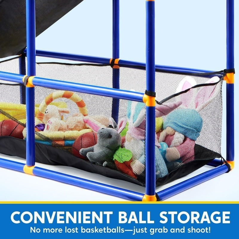 Kids Arcade Basketball Game Set with LED Lights & Electronic Scoreboard – Height Adjustable Hoop 4 Balls Air Pump Cheer Sound Indoor Outdoor