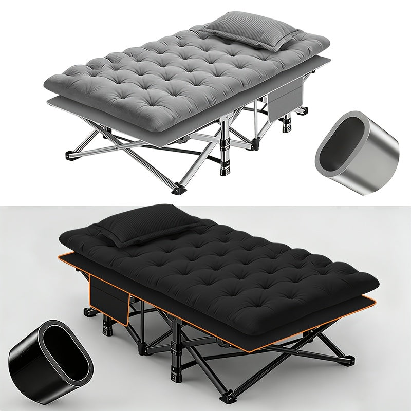 Folding Camping Bed with Mattress & Side Pockets – Heavy Duty Portable Cot for Adults, Foldable Guest Bed for Camping, Outdoor, Courtyard, Terrace, Office, and Guest Room