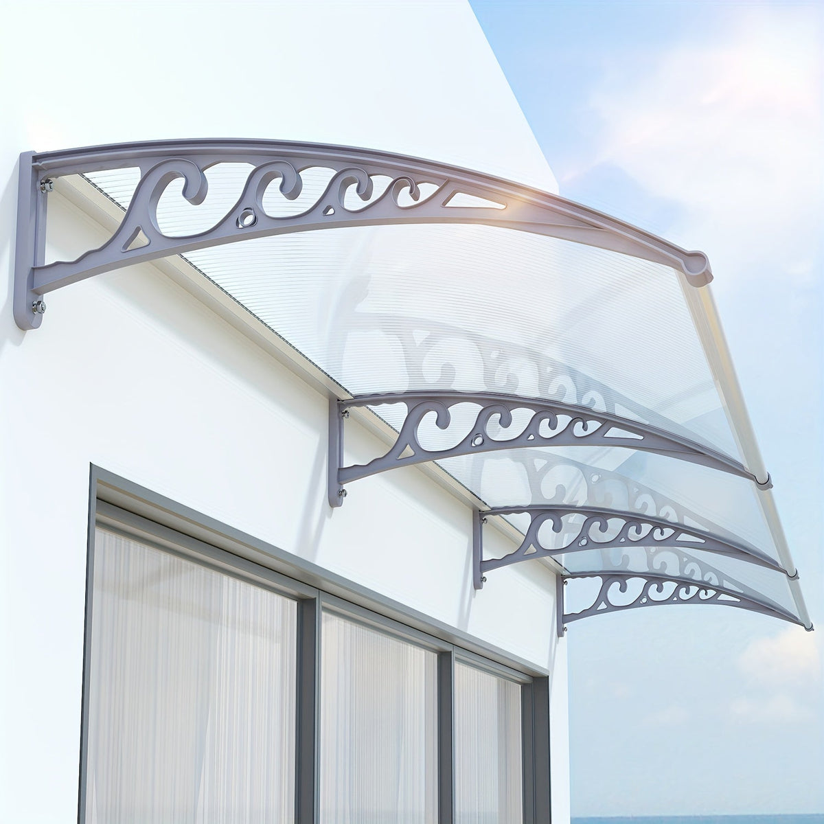 Polycarbonate Window Door Awning Canopy – UPF 50+ UV Rain Snow Sun Shade Cover for Patio Balcony Doorway in 21 Sizes & 4 Panel Colors