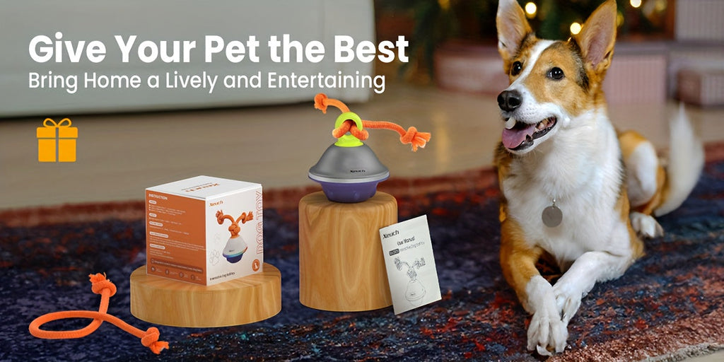 Automatic Moving Rolling Dog Ball Toy with Rope, Motion Activated, Voice Recording, USB Rechargeable, Interactive Stimulation Toy for Small/Medium Dogs, Boredom Relief (Gray/White)