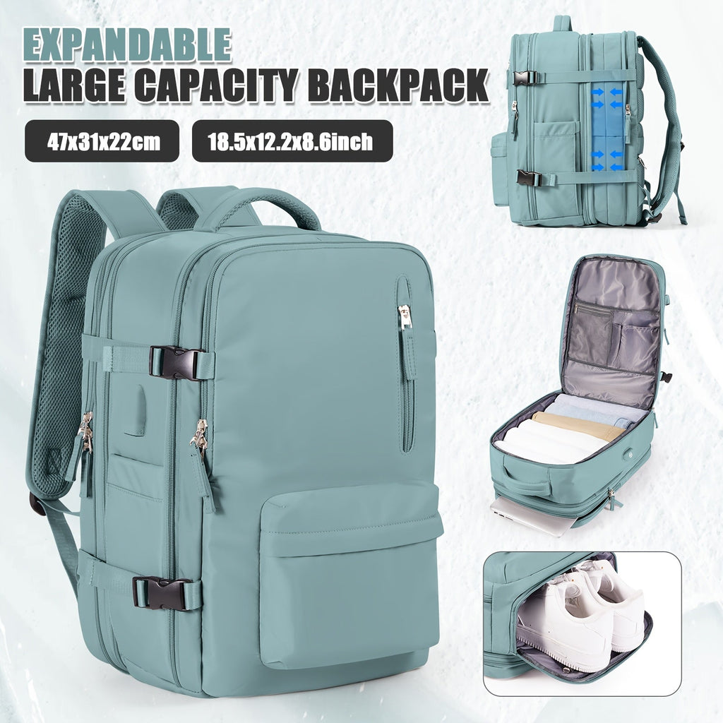 Expandable Cabin Bag & Travel Backpack - Under-Seat, Ryanair & EasyJet Approved, Budget Airline-Friendly, Shoe Compartment, Zippered - Blue, Purple Taro, Purple & Lotus Pink
