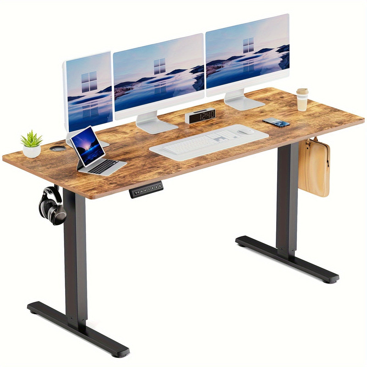 63-Inch Electric Standing Desk – Height-Adjustable Sit-Stand PC Workstation with Wood Desktop, Computer Table for Home Office, Bedroom, and Gaming Room, Suitable for Small Spaces