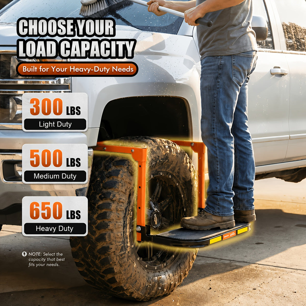Foldable Anti-Slip Tire Step for Truck, SUV, and Trailer – Adjustable Height, 300/500/650 LB Load Capacity, Fits Tires Up to 13.5" Wide, Portable Tire Step Stool