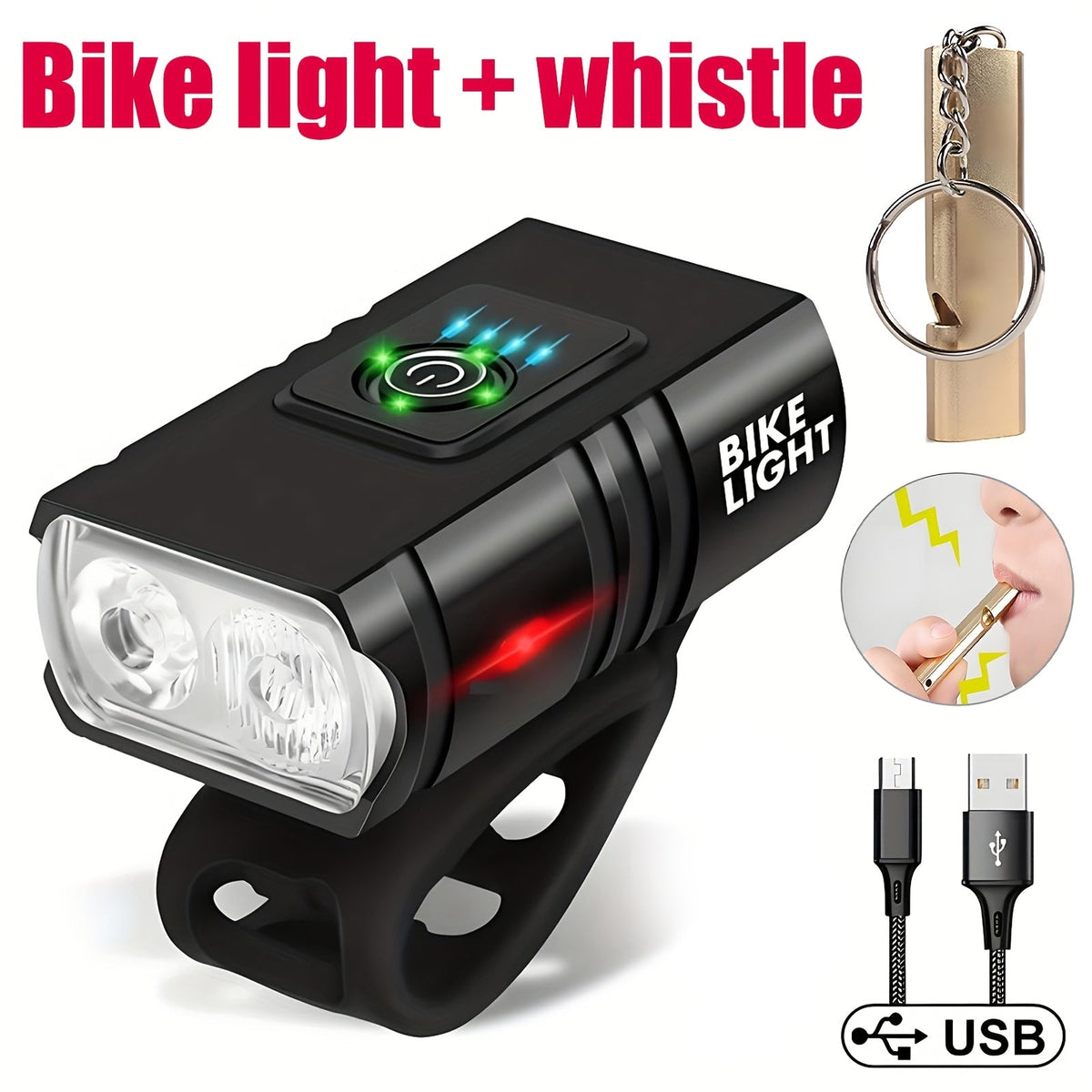LED Bike Light Set USB-C Rechargeable 1500 Lumens – Front & Rear Bicycle Lights, 6+4 Modes, Waterproof, Power Display, Fast Charging, Safe Night Cycling Lights for Road and Mountain Bikes