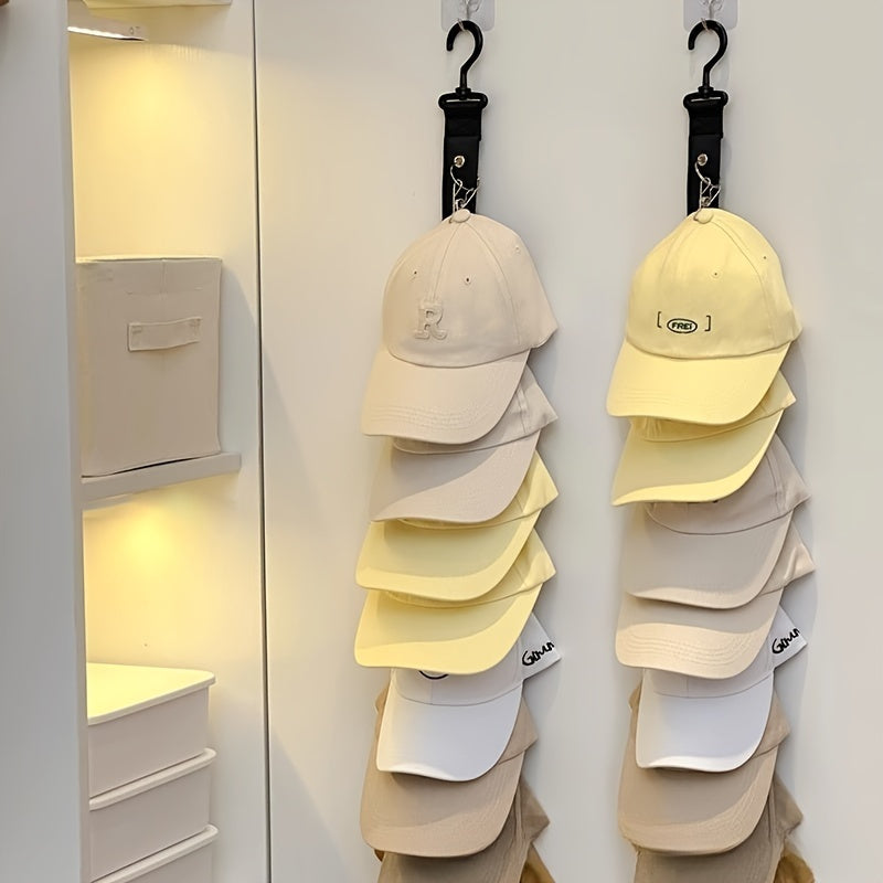 Stainless Steel Hat Rack - 8 Clips, Holds 16 Baseball Caps, Multi-Functional Hat & Clothing Organizer for Wardrobe & Home - Black