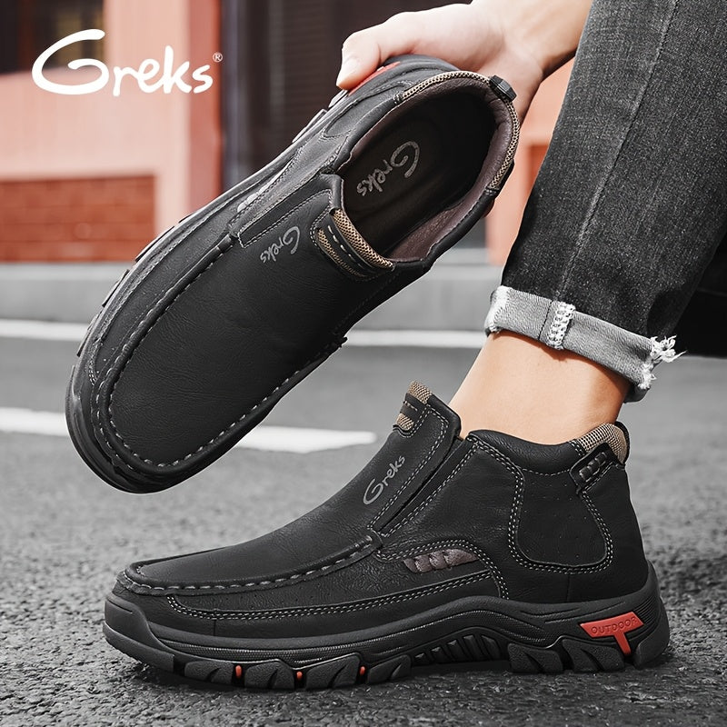GREKS Men's Hand-Stitched Slip-On Ankle Boots, Casual Moccasin Chukka Loafers with Non-Slip Sole for Outdoor Hiking, Driving, and Daily Wear – Comfortable Lightweight Men's Shoes