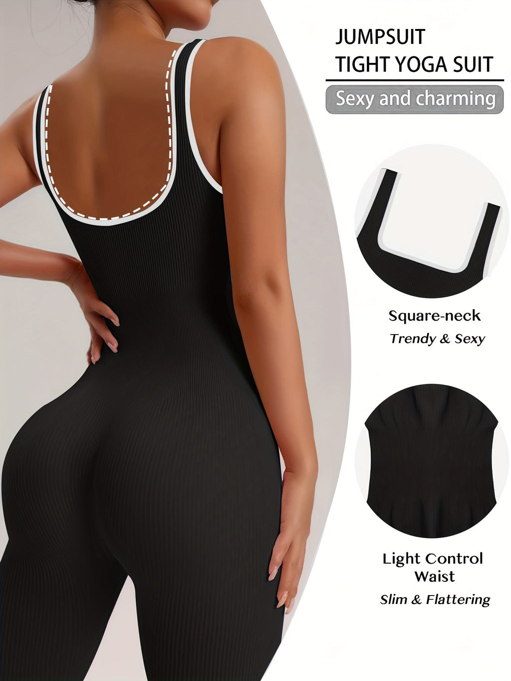 Women's Sleeveless Square Neck Jumpsuit – 90% Nylon Stretch Fabric, Thick & Opaque Activewear for Yoga, Pilates, Running, Fitness & Everyday Wear, Sizes S-XL, Multiple Colors