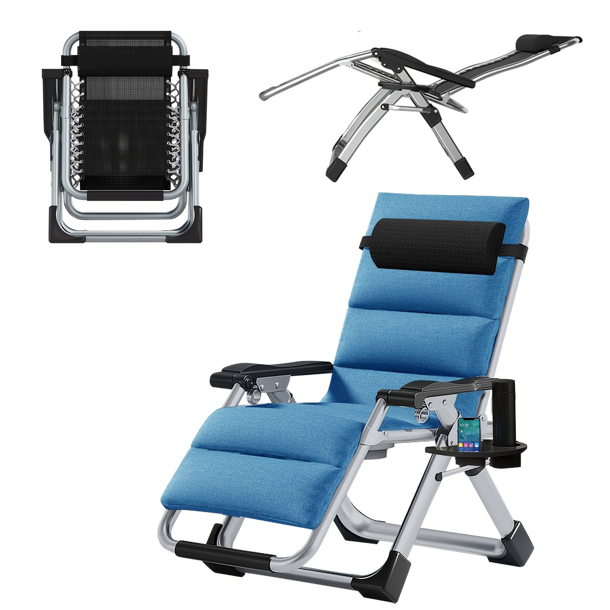 Portable Folding Chaise Lounge Chair, 440 Lbs Capacity – Outdoor Lawn Recliner with Removable Cushion, Headrest & Cup Holder, Heavy Duty Patio Reclining Chair for Pool, Garden & Beach, 6 Colors – Nova Mart