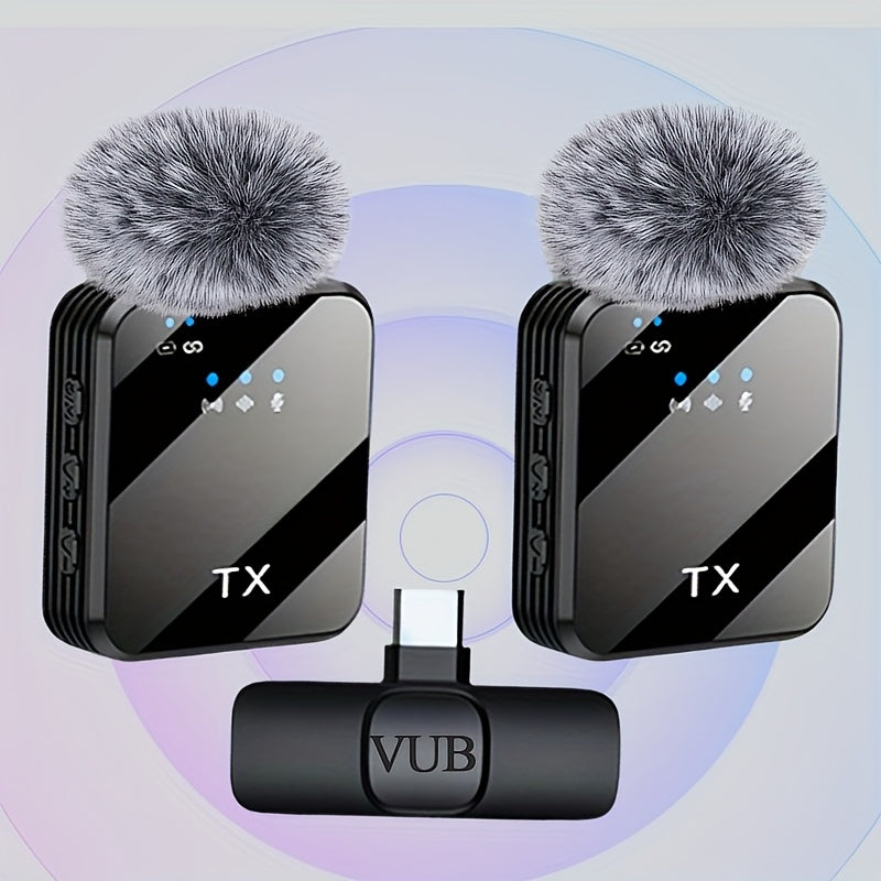 2-in-1 Wireless Lavalier Microphone USB-C with Intelligent Noise Cancellation, Omnidirectional Condenser Mic & Furry Windshield – Plug & Play Clip-On Lapel Mic for Live Streaming, Interviews, Vlogging & Content Creation on iPhone & Android