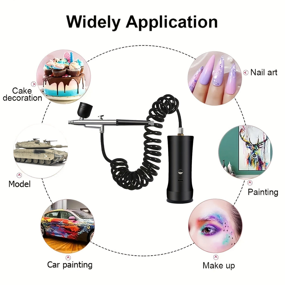 Cordless Airbrush Kit with Compressor, Rechargeable, 0.3mm Nozzle, 3-Speed Pressure – Portable Airbrush Set for Makeup, Nail Art, Cake Decorating, Model Painting & Body Art