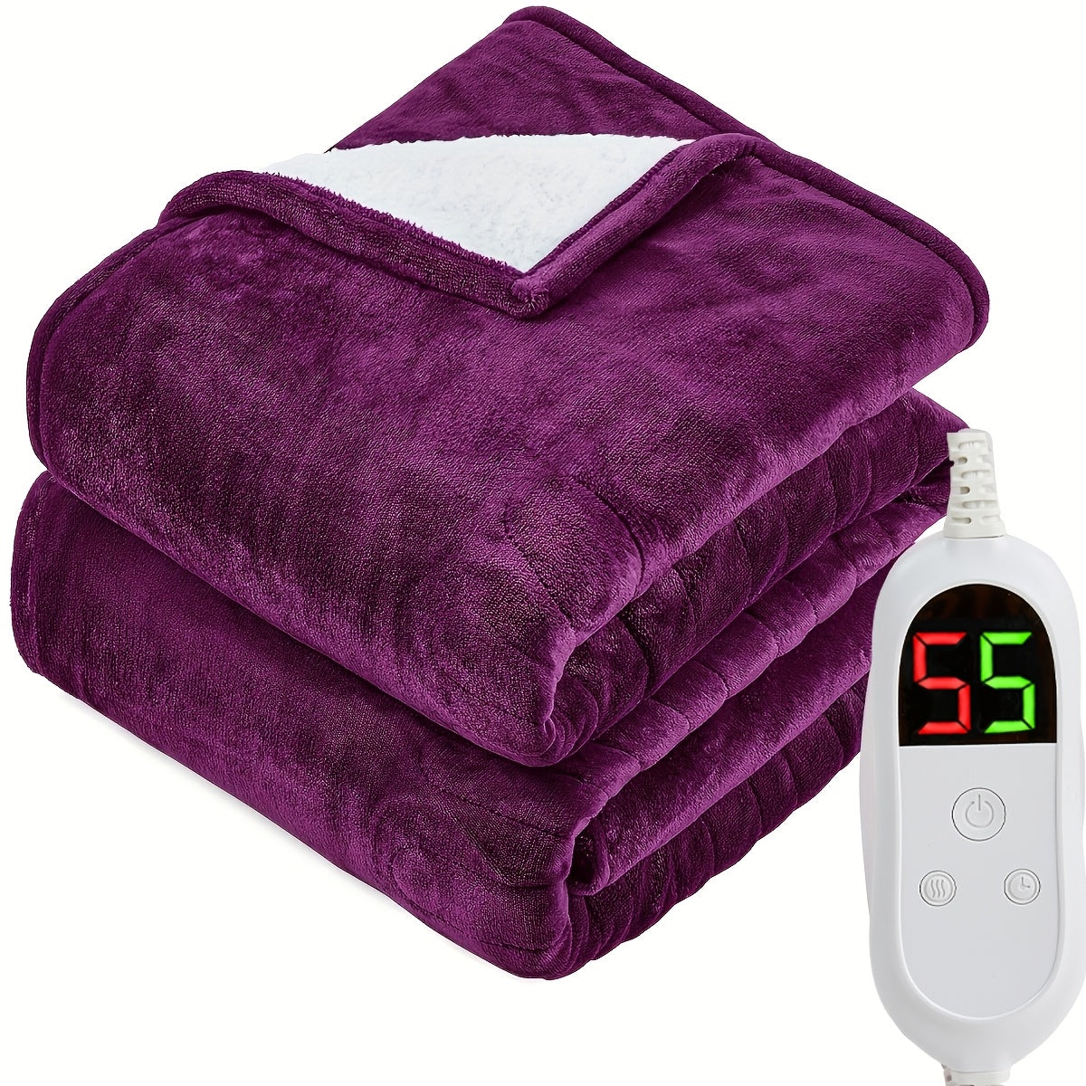 Electric Heated Blanket Dual Zone A B Independent Temperature Controllers 10 Heating Levels 1 2 4 6 8 Hour Auto-Off Fast Heating Soft Flannel Throw Twin Full Queen King Light Grey Navy Black Pink Purple Lake Blue