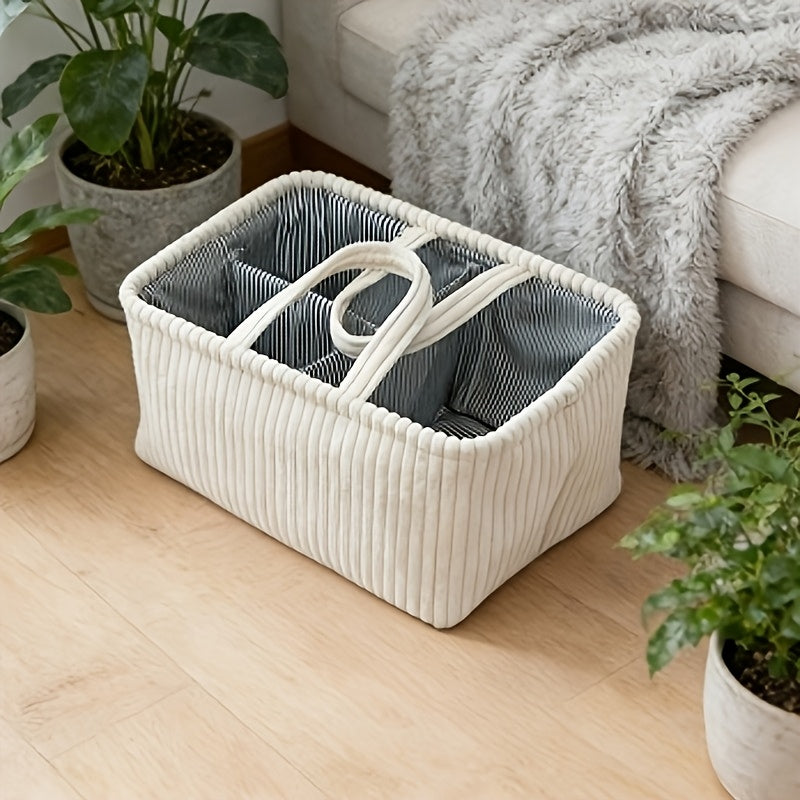 Multi-Functional Diaper Organizer Basket & Parent Bag, Large Capacity Portable Caddy with Built-In Sections for Diapers Clothes & Toys, Handheld Baby Supply Storage for Nursery & Travel