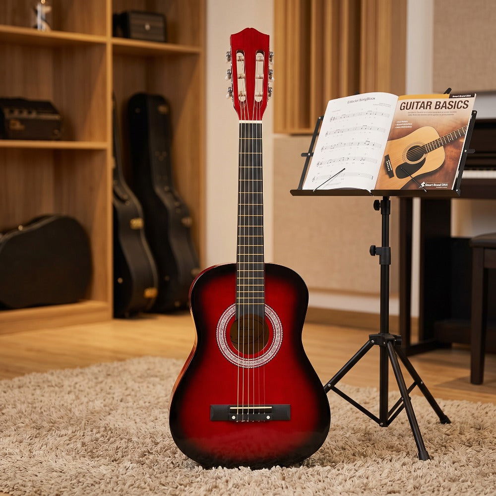 30-Inch Acoustic Guitar Round Body Basswood 18 Frets Steel Strings for Beginner Kids & Adults – Sky Blue Purple Pink & Red