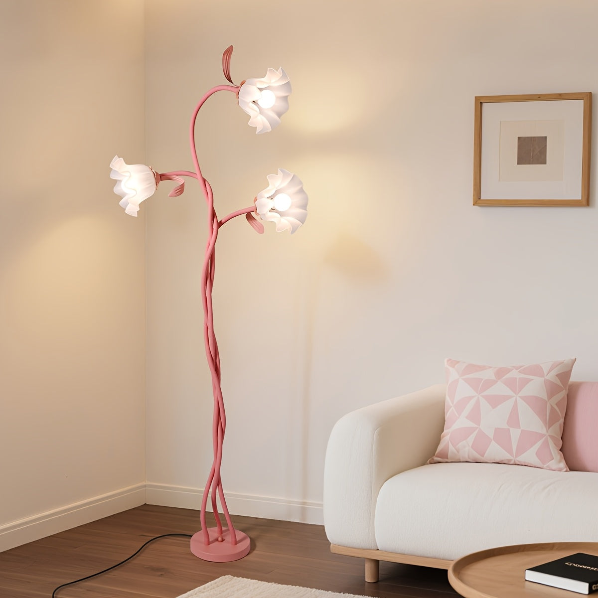 Vintage 3-Head Flower Floor Lamp 3 Color Modes Dimmable LED Standing Lamp Adjustable Gooseneck Reading Light for Living Room Bedroom Office Home Decor