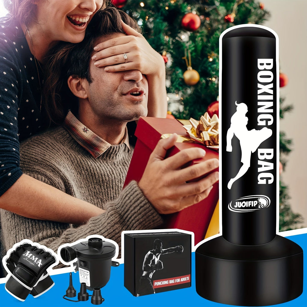 68-Inch Freestanding Inflatable Punching Bag with Stand Pump & Gloves for Adults MMA Kickboxing Muay Thai & Boxing Training Home Gym – Black