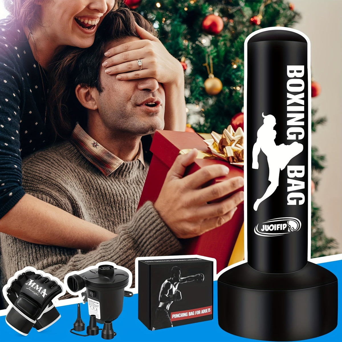 68-Inch Freestanding Inflatable Punching Bag with Stand Pump & Gloves for Adults MMA Kickboxing Muay Thai & Boxing Training Home Gym – Black