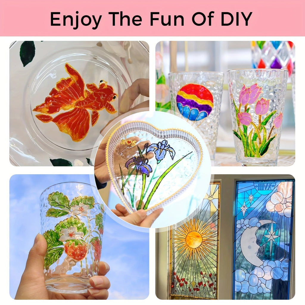 Glass Paint Set 12 Colors Non-Toxic Acrylic Stained Glass Painting Kit for Wine Glasses, Windows, Ceramic Mugs, ASTM Certified, Odorless, with 3 Brushes for Adults, Artists, and Beginners