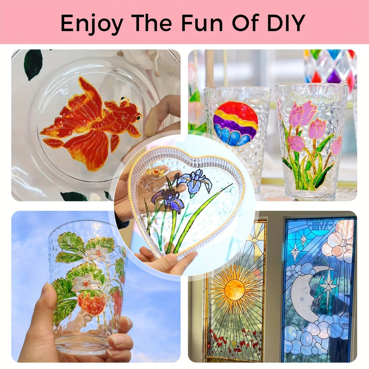 Glass Paint Set 12 Colors Non-Toxic Acrylic Stained Glass Painting Kit for Wine Glasses, Windows, Ceramic Mugs, ASTM Certified, Odorless, with 3 Brushes for Adults, Artists, and Beginners