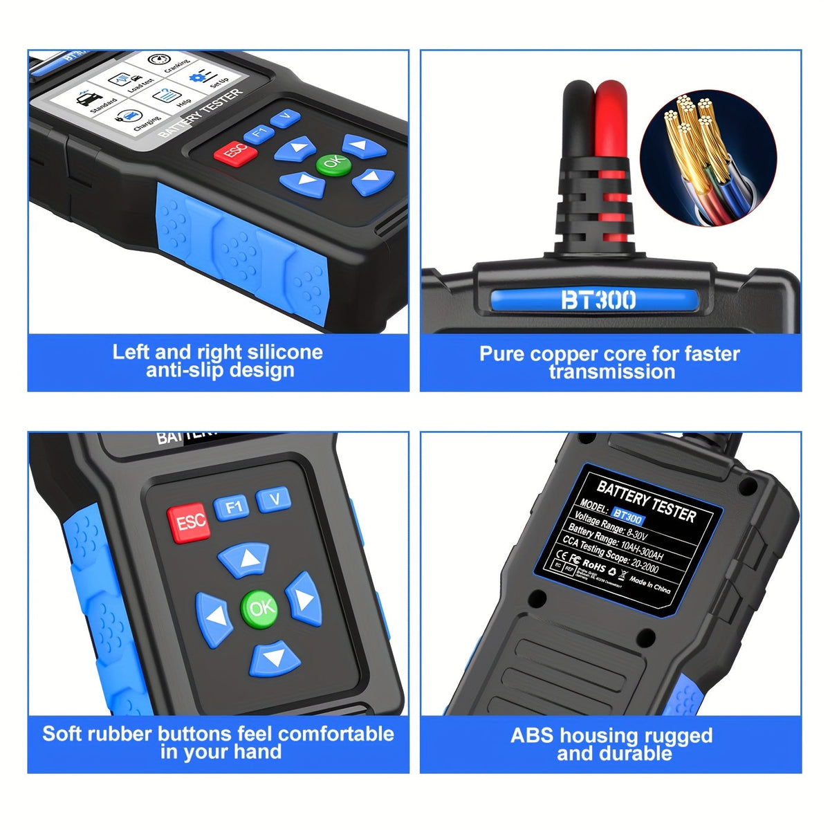 Car Battery Load Tester 12V 24V BT300 - 20-2000 CCA Digital Automotive Battery & Alternator Analyzer, Cranking Charging System Tester for Cars, Trucks, Motorcycles, SUVs, Marine, AGM, Gel, and Lead-Acid Batteries