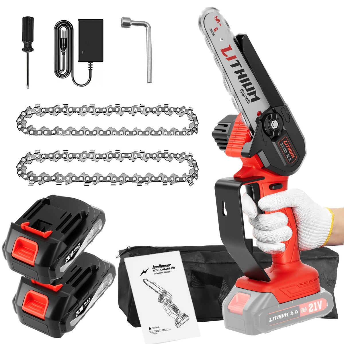 6-Inch Cordless Mini Chainsaw, Battery-Powered Electric Chainsaw with Safety Guard, Adjustable Chain, and Ergonomic Grip for Tree Trimming, Branch Cutting, and Yard Work - Gift for DIY Home Garden and Outdoor Use