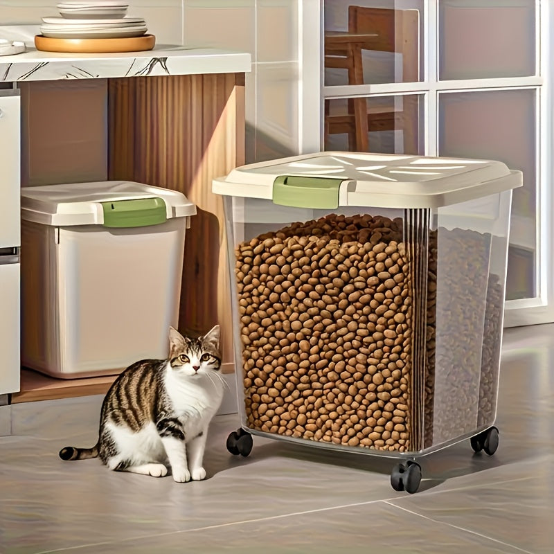 Airtight Pet Food Storage Container with Wheels, Locking Lid, Built-in Scoop, Moisture-Proof Dog and Cat Food Bin for Kitchen Pantry, 11/22/38/55 lbs Dry Food Storage