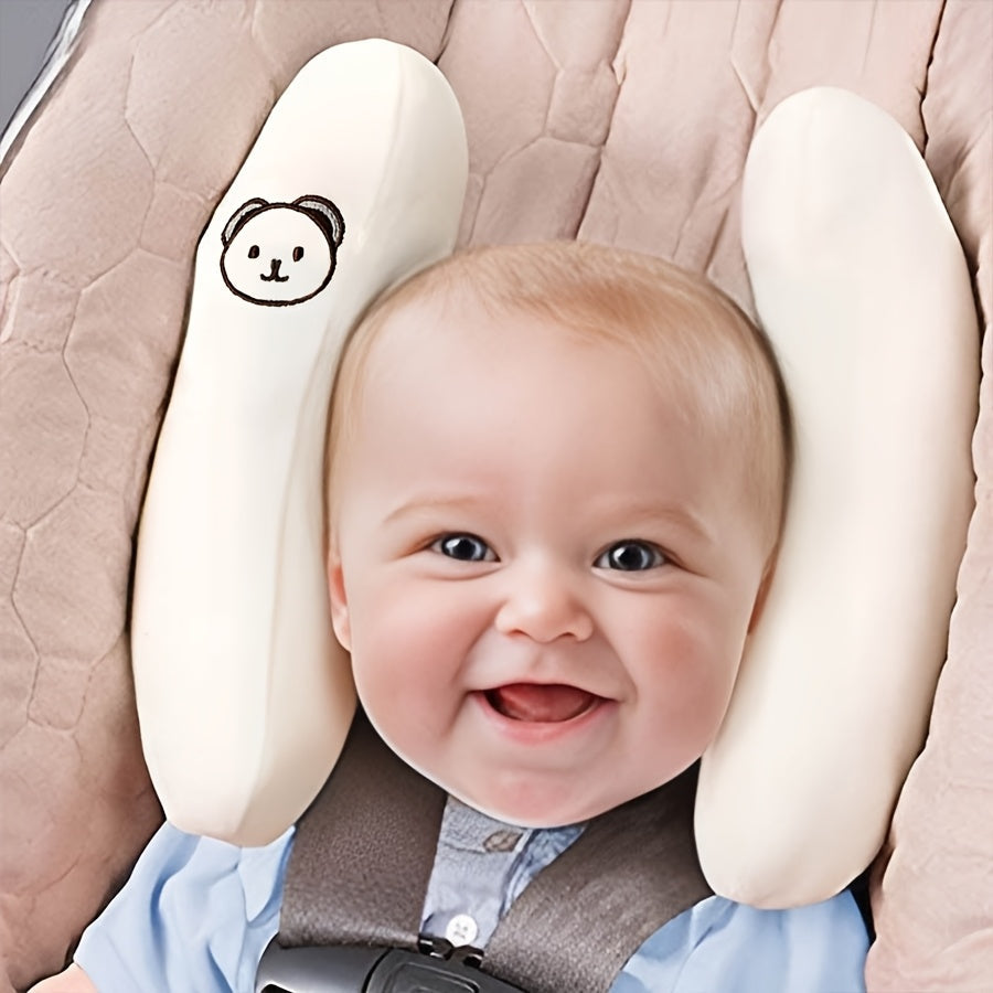 Baby Car Seat Headrest & Stroller Neck Support Pillow, Crescent Moon Bear Head Design, Detachable Easy-Clean Infant Head Support for Car Seat Stroller & Travel, Baby Shower Gift