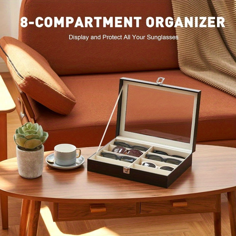 8-Slot PU Leather Eyeglasses Storage Case – Large Capacity Glasses Organizer Box for Sunglasses and Reading Glasses, Luxury Household Collection Display Case in Black, White, and Green