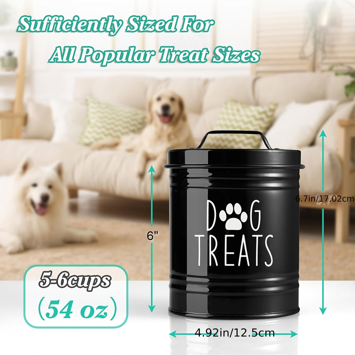 Pet Food Storage Container with Lid - Moisture-Proof Metal Dog Food Bucket, Country Farmhouse Style Airtight Dry Food Keeper for Dogs and Cats, Black/White Kitchen Pet Organizer Gift