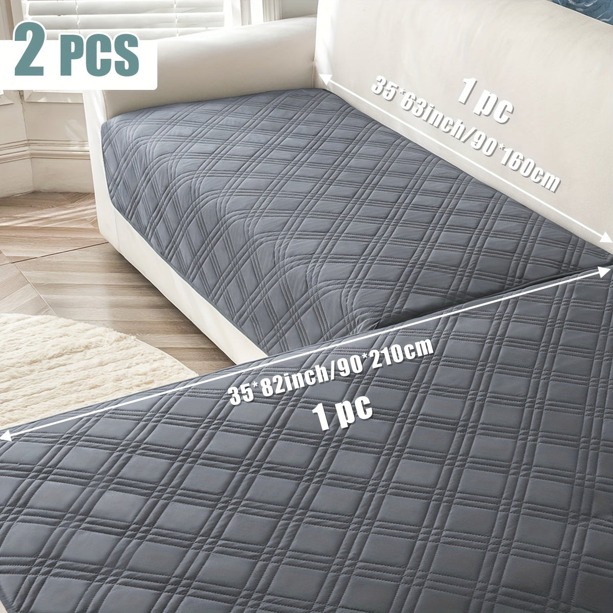 2-Piece L-Shaped Sofa Cover Set - Three-Line Geometric Pattern - Durable, Pet-Friendly & Machine Washable - 35×63″ + 35×82″ - Deep Gray, Coffee, Black, Burgundy, Navy, Camel, Light Grey & Beige
