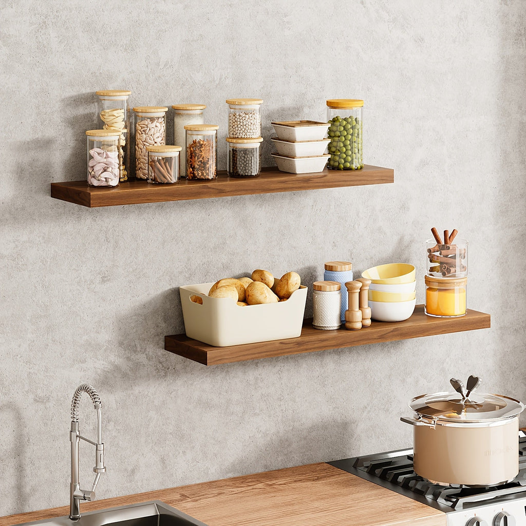 Floating Shelves 4-Pack - 22" Wall Shelves with Invisible Brackets for Bathroom, Living Room, Bedroom & Kitchen Decor - Walnut, Black, White & Light Brown