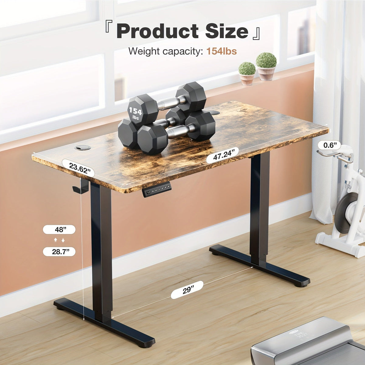 63-Inch Electric Standing Desk – Height-Adjustable Sit-Stand PC Workstation with Wood Desktop, Computer Table for Home Office, Bedroom, and Gaming Room, Suitable for Small Spaces