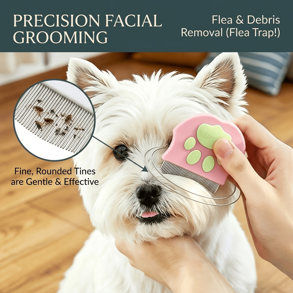 Pet Grooming Comb Set for Dogs, Cats, and Rabbits - Facial Wide-Tooth Needle Comb with Round-Head Curved Design, Flea Comb, and Tail Cleaning Comb for Small-Face and Full-Body Grooming