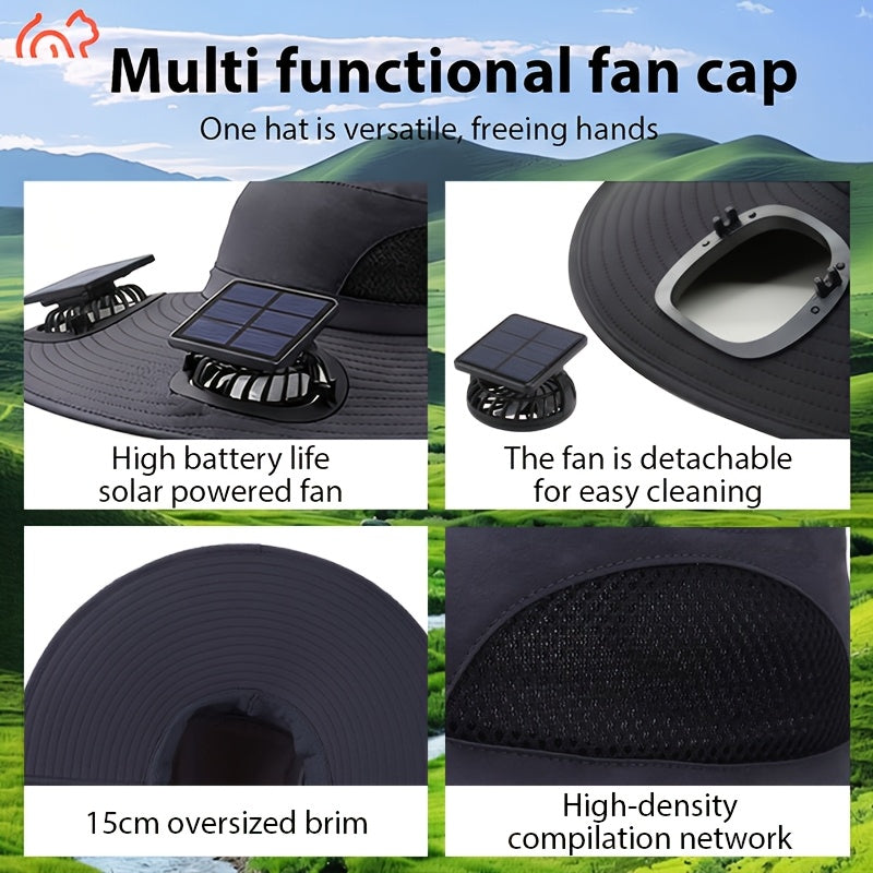 Solar Fan Sun Hat with USB Charging & Dual Fans, Adjustable Strap Breathable Cooling Hat for Outdoor Camping, Fishing, Hiking & Sports - High Airflow, Long Battery Life - Black, Dark Gray, Khaki, Camo