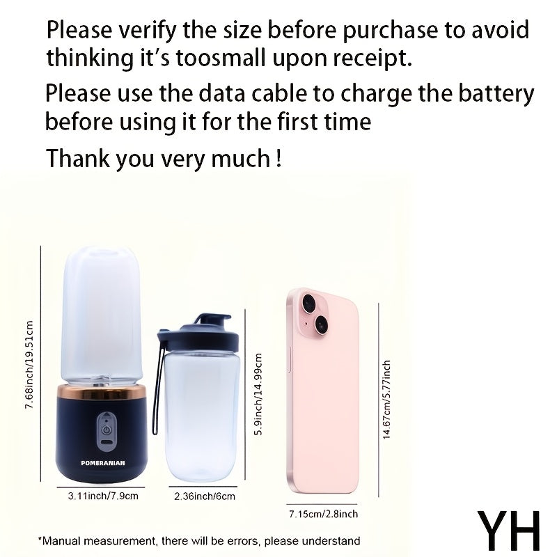 便携式个人果汁搅拌机 1500mAh USB充电 – 食品级ABS双杯水果蔬菜冰沙机，适用于家庭、旅行和健身房的多功能迷你榨汁机，含礼盒