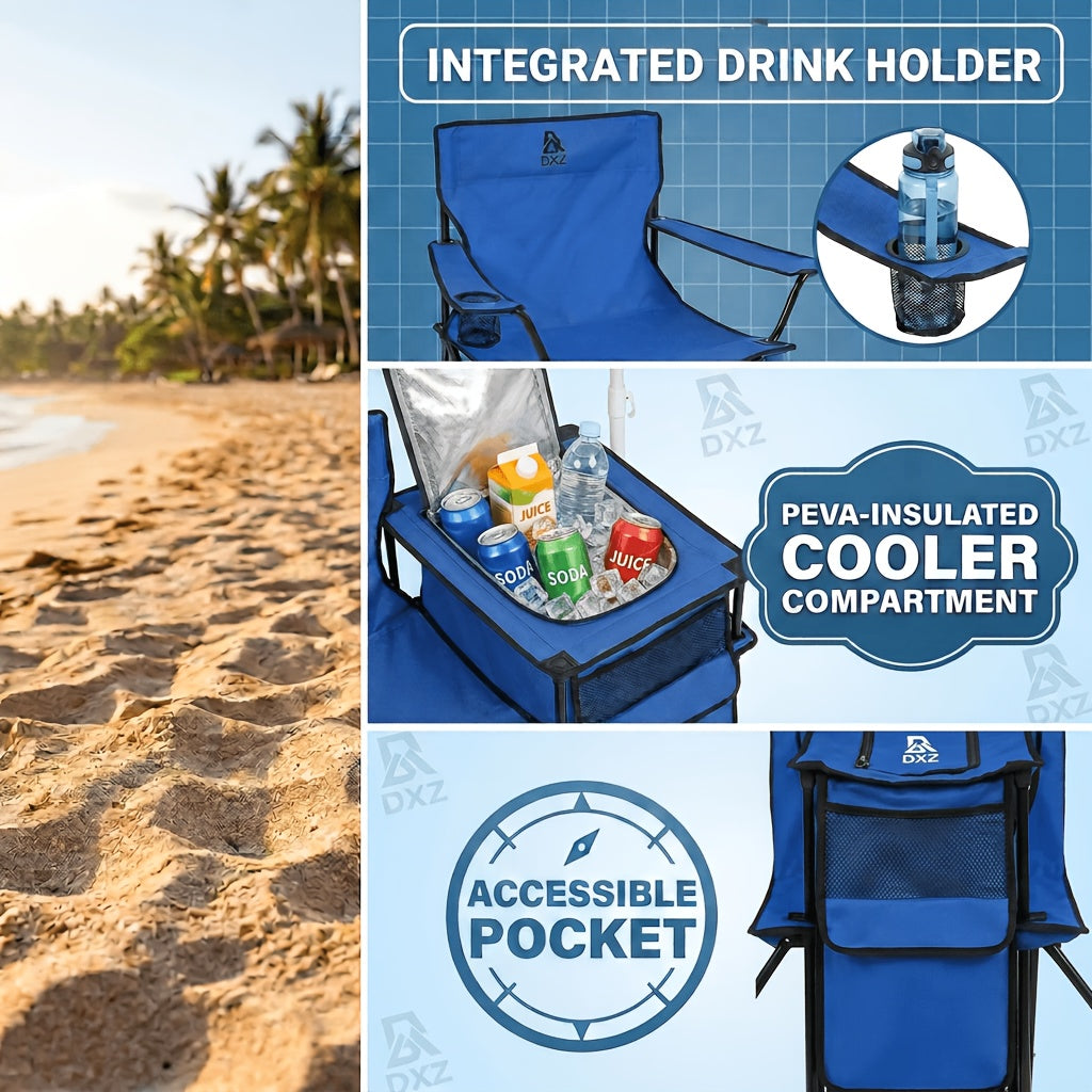 2-Person Folding Camping Chairs with Removable Umbrella – Portable Outdoor Chairs with Insulated Pocket Dual Cup Holders & Storage Pouch for Camping Picnic Beach Fishing Patio in Black & Red