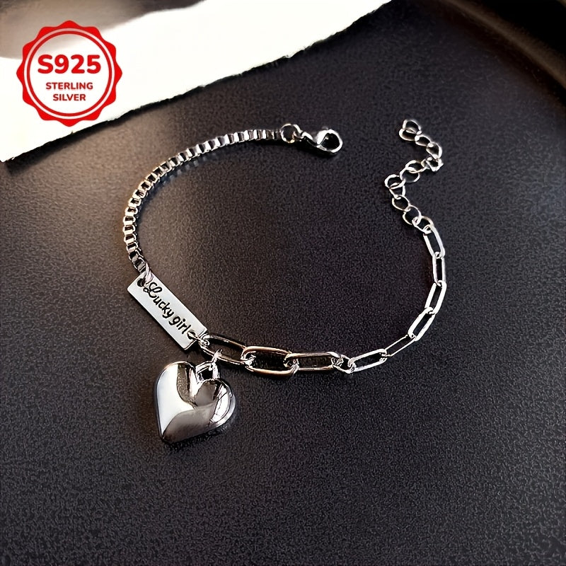 925 Sterling Silver Ankle Bracelet Set with Heart Charm and Lucky Tag – Boho Layered Anklets & Bracelets for Women, Dainty Matching Jewelry Gift for Christmas, Birthdays, Beach Vacations, and Daily Wear