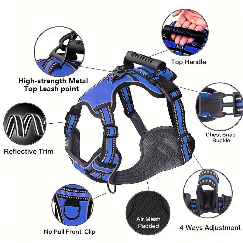 6-in-1 No-Pull Dog Harness & Leash Set – Reflective No-Choke Oxford Vest with Dual Leash Clips & Easy Control Handle for Small, Medium, and Large Dogs, 5 Colors, XS to XL