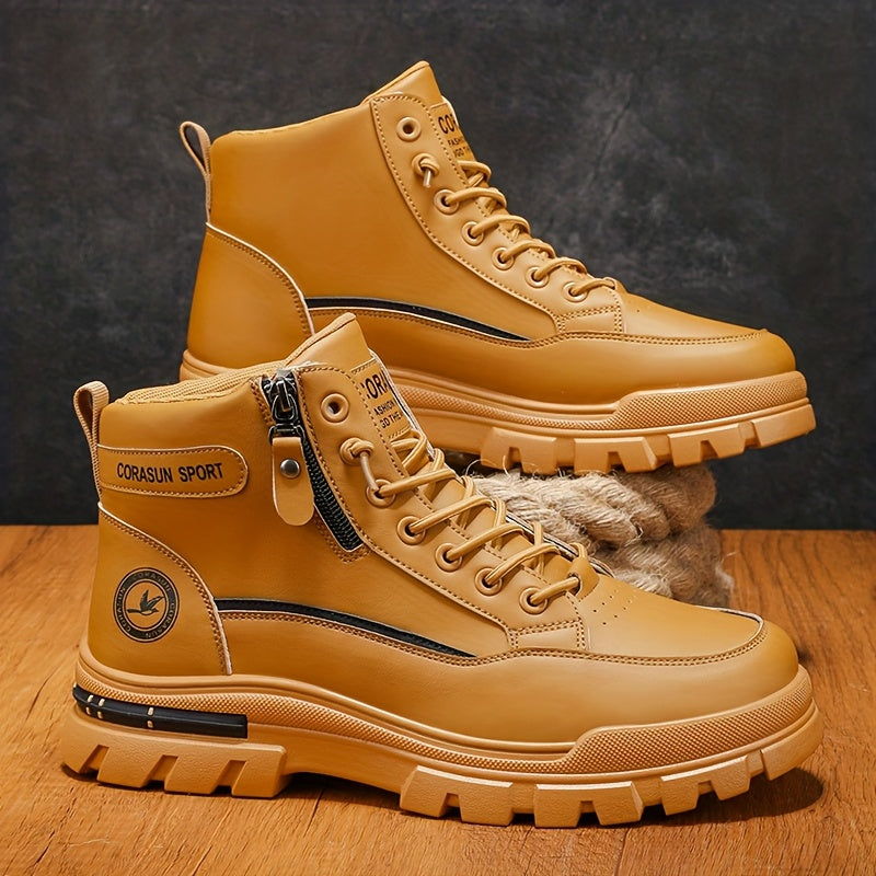 Men's Waterproof High-Top Hiking Boots – Zipper Closure, Slip-Resistant Durable Sole, PU Upper, for Outdoor Hiking and Mountaineering in Autumn and Winter