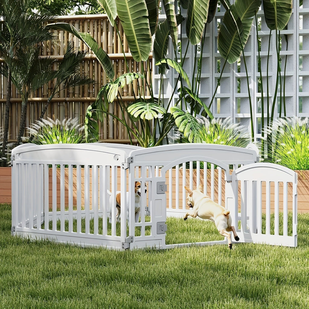 4 & 6 Panel Expandable Dog Playpen with Non-Slip Base, Portable Indoor/Outdoor Puppy Pen with Safety Locking Door for Medium Dogs – Black & White