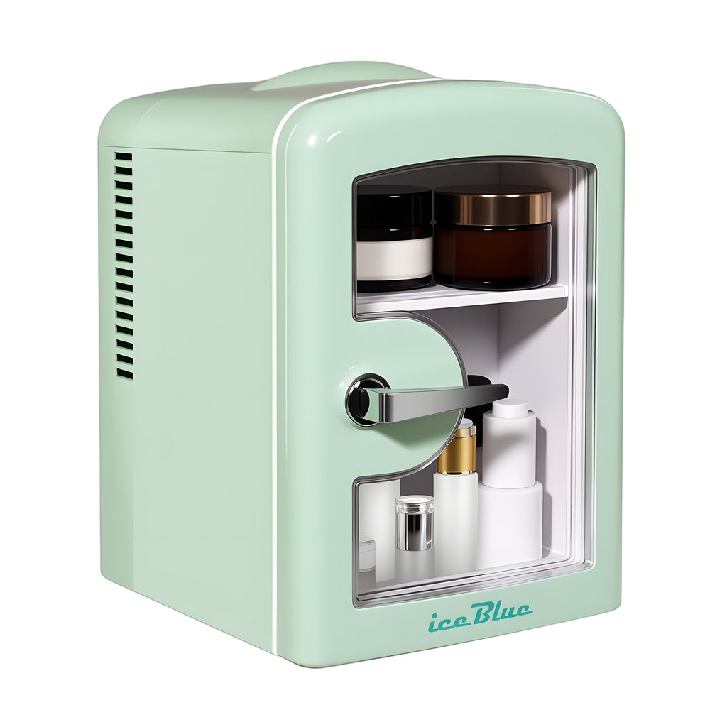 Portable Mini Fridge with Mirror & Light – 1.06 Gal, Dual Heating & Cooling, Holds 6 Cans, Compact Bedroom Vanity Refrigerator for Skincare, Drinks & Snacks, Pink / Green / White – Nova Mart