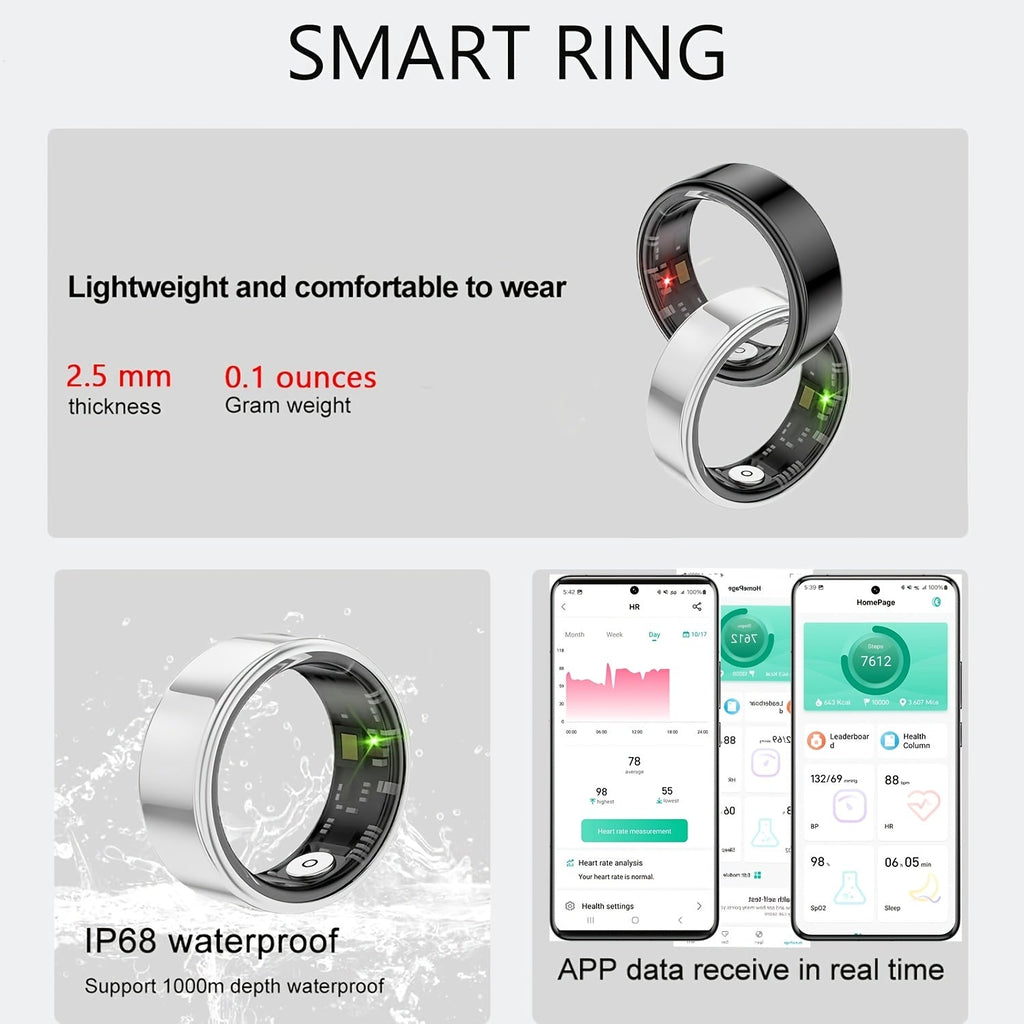Smart Ring for Men & Women 2026 – Health & Fitness Tracker with Heart Rate, HRV, Sleep Tracking, Steps, Calories, Body Temperature & Stress Monitor, Bluetooth 5.3, Compatible with iPhone & Android
