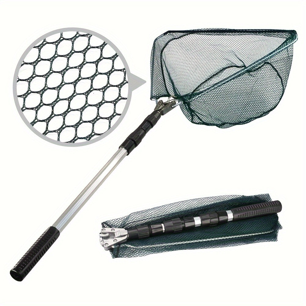Foldable Fishing Landing Net with Telescoping Aluminum Alloy Pole – 3 Sizes 86CM 110CM 130CM, Collapsible Metal Net for Fish, Crab, Crayfish, and Shrimp, Portable Fishing Gear