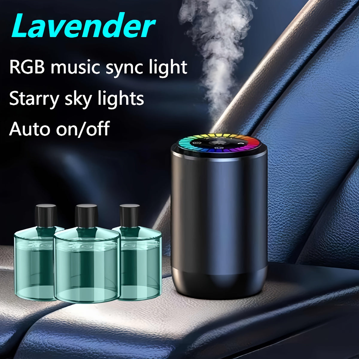 Smart Car Air Freshener Aromatherapy Diffuser with Starry Sky Light Show, USB Rechargeable, Adjustable Fragrance – Natural French Essential Oil (Gardenia, Ocean, Lavender, Cologne) Car Gift